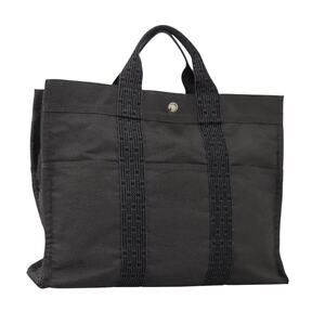 HERMES Her Line MM Hand Bag Canvas Gray Silver